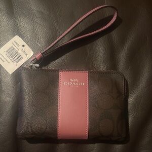 Coach Signature Wristlet in Brown and Pink (New)